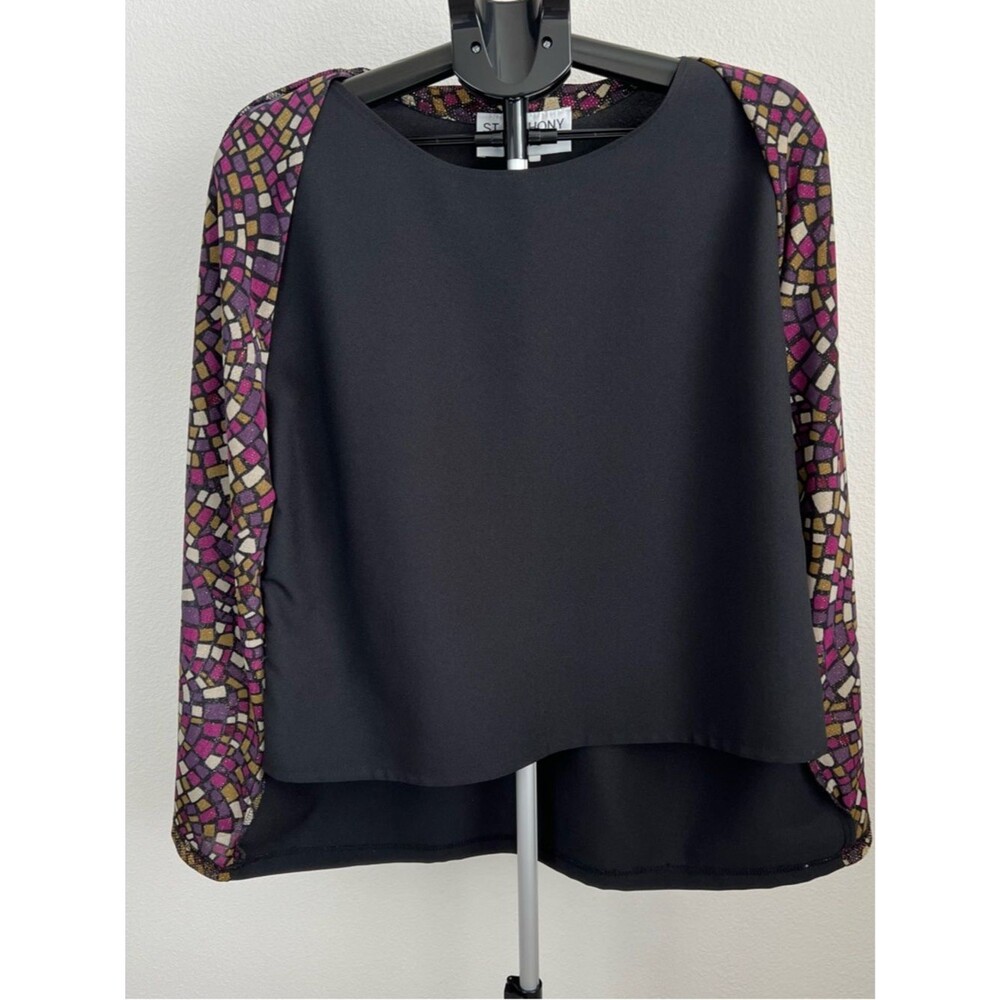 Vtg St. Anthony Knits‎ 2-in-1 Open Front Layered Top Size 16 Mosaic Print USA - Picture 2 of 8